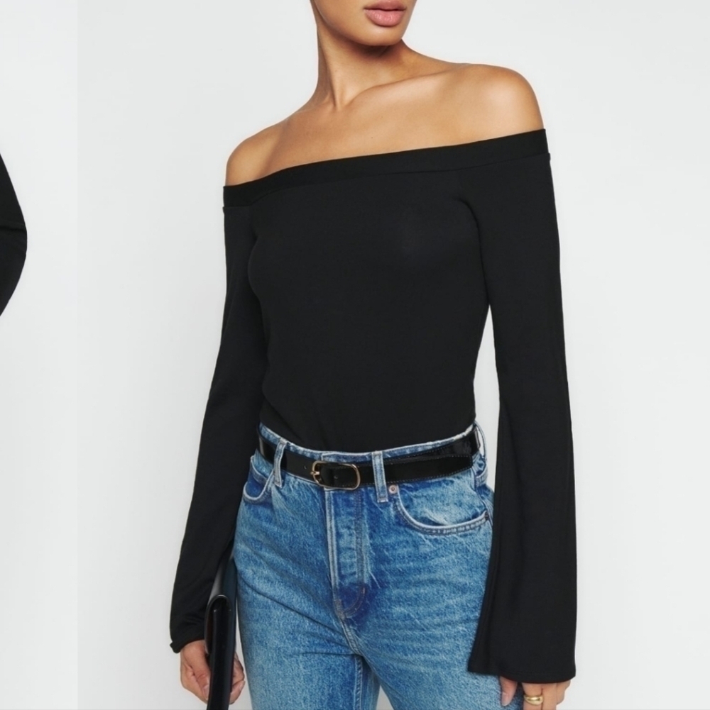 Banana Republic Off the Shoulder Bell Sleeve Black Pullover Shirt Blouse Top XS